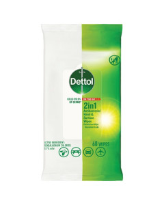 Dettol 3048350 Hand & Surfaces 2 in 1 Anti-Bacterial Wipes 4x60sheets