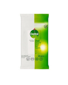 Dettol 3048350 Hand & Surfaces 2 in 1 Anti-Bacterial Wipes 4x60sheets